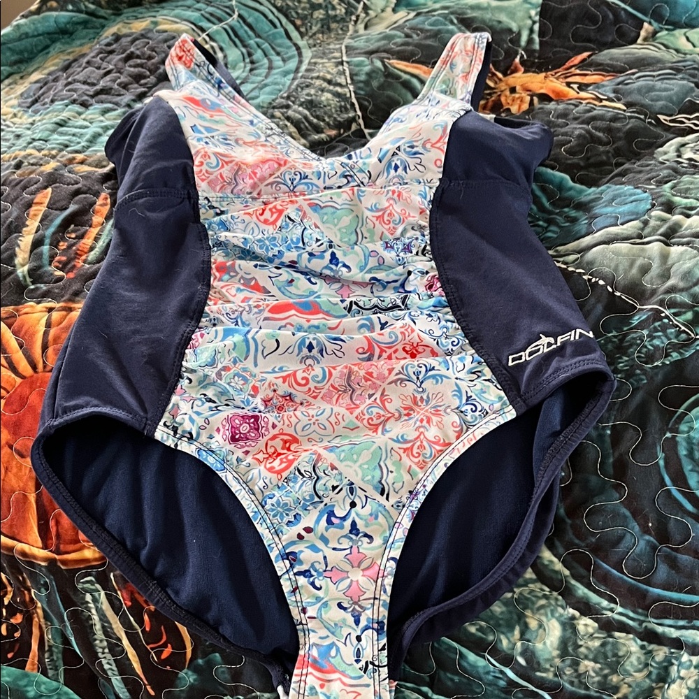 Dolfin Kids Swim One-Piece - Navy and Pastel Pattern